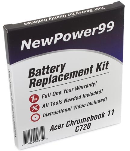 Acer C720 Chromebook Battery Replacement Kit with Tools, Video Instructions and Extended Life Battery - NewPower99 USA