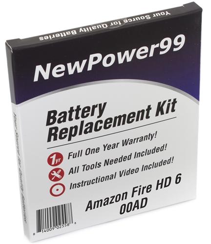 Amazon Fire HD 6 00AD Battery Replacement Kit with Tools, Video Instructions and Extended Life Battery - NewPower99 USA