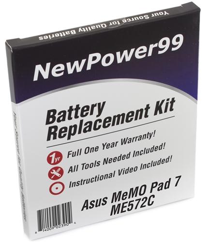 Asus MeMO Pad 7 ME572C Battery Replacement Kit with Tools, Video Instructions and Extended Life Battery - NewPower99 USA