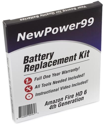 Amazon Fire HD 6 4th Generation Battery Replacement Kit with Tools, Video Instructions and Extended Life Battery - NewPower99 USA