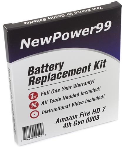 Amazon Fire HD 7" 4th Generation 0063 Battery Replacement Kit with Tools, Video Instructions and Extended Life Battery - NewPower99 USA