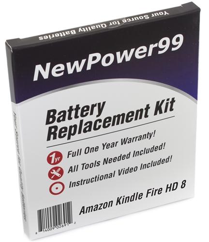 Amazon Fire HD 8 6th Generation Battery Replacement Kit with Tools, Video Instructions, Extended Life Battery, and Full One Year Warranty
