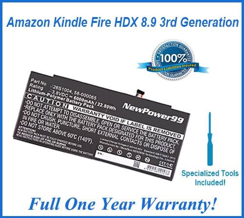 Kanin Stranden Partina City Amazon Kindle Fire HDX 8.9 3rd Generation Battery Replacement Kit with  Special Installation Tools and Extended Life Battery — NewPower99.com
