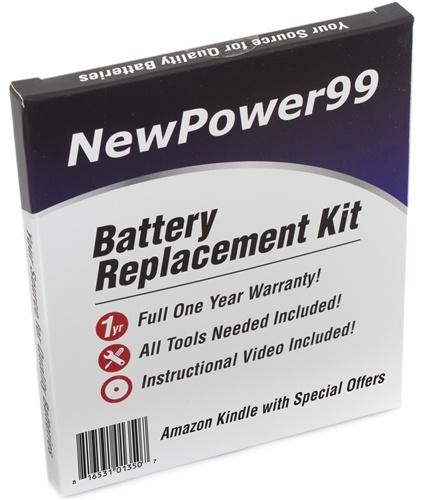 Amazon Kindle Wi-Fi 6" with Special Offers (Kindle 4) Battery Replacement Kit with Tools, Video Instructions, Extended Life Battery and 1 Yr. Warranty - NewPower99 USA