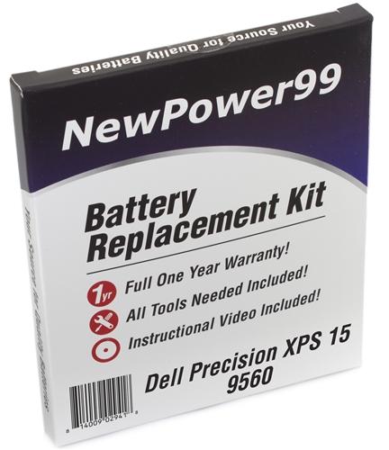 Dell XPS 15 9560 Battery Replacement Kit with Tools, Extended Life Battery, Video Instructions, and Full One Year Warranty - NewPower99 USA