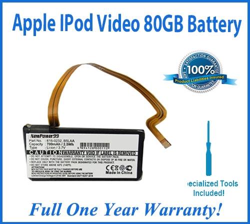 Apple iPod Video 80 GB Battery Replacement Kit with Special Installation Tools and Extended Life Battery and Full One Year Warranty - NewPower99 USA