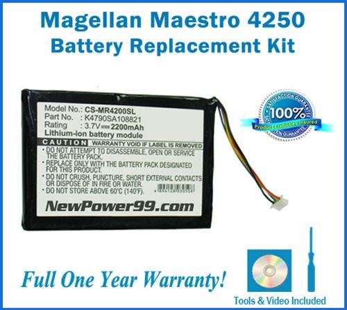 Magellan Maestro 4250 Battery Replacement Kit with Tools, Video Instructions and Extended Life Battery - NewPower99 USA