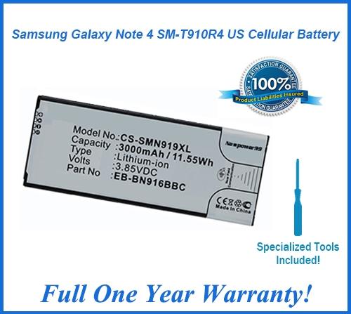 Samsung Galaxy Note 4 SM-T910R4 US Cellular Battery Replacement Kit with Special Installation Tools, Extended Life Battery and Full One Year Warranty - NewPower99 USA