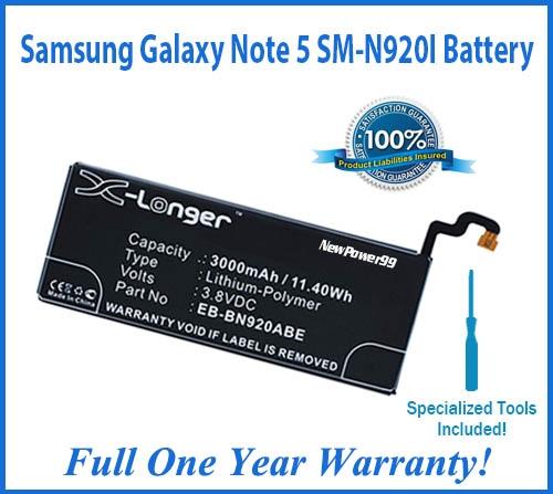 Samsung Galaxy Note 5 SM-N920I Battery Replacement Kit with Special Installation Tools, Extended Life Battery and Full One Year Warranty - NewPower99 USA