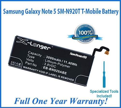 Samsung Galaxy Note 5 SM-N920T T-Mobile Battery Replacement Kit with Special Installation Tools, Extended Life Battery and Full One Year Warranty - NewPower99 USA
