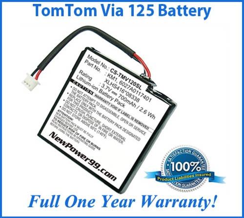 Extended Life Battery For The TomTom Via 125 GPS - NewPower99 USA