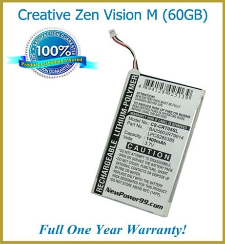 Creative Labs Zen Vision M 60GB Battery Replacement Kit with Tools, Video Instructions and Extended Life Battery - NewPower99 USA