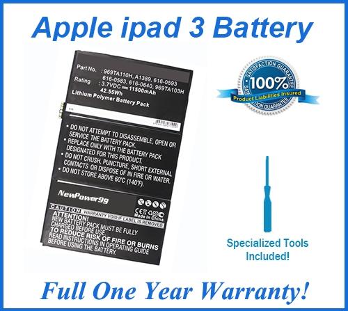 Apple iPad 3 Battery with Special Installation Tools - NewPower99 USA