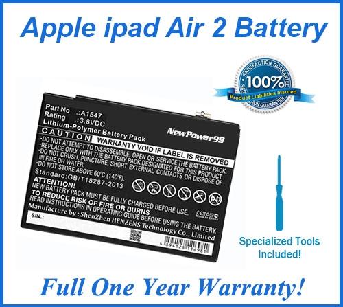 Apple iPad Air 2 Battery Replacement Kit with Special Installation Tools, Extended Life Battery and Full One Year Warranty - NewPower99 USA