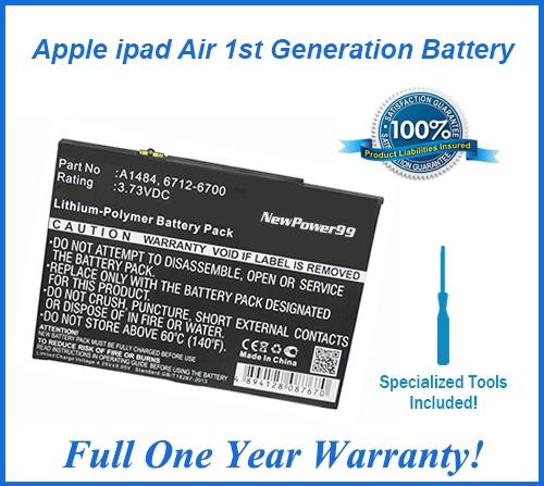 Apple iPad Air Battery Replacement Kit with Special Installation Tools, Extended Life Battery and Full One Year Warranty - NewPower99 USA